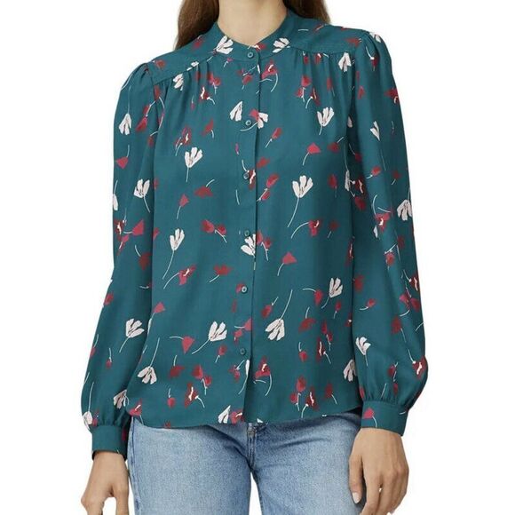 JOIE Women’s Myella Floral Print Blouse Size XXS Teal Long Sleeve Button Top - Picture 3 of 12